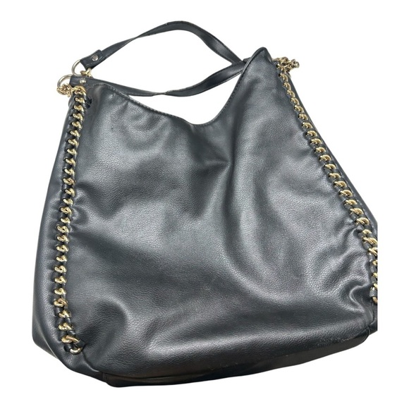 Bebe Black Shoulder Bag with Gold Chain Accents - Picture 2 of 7
